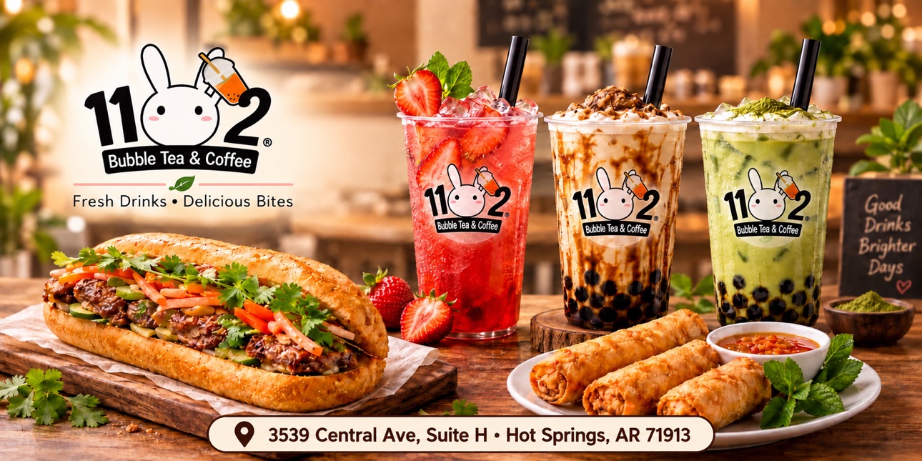 Fresh Drinks and Delicious Bites featuring banh mi, bubble teas, and egg rolls