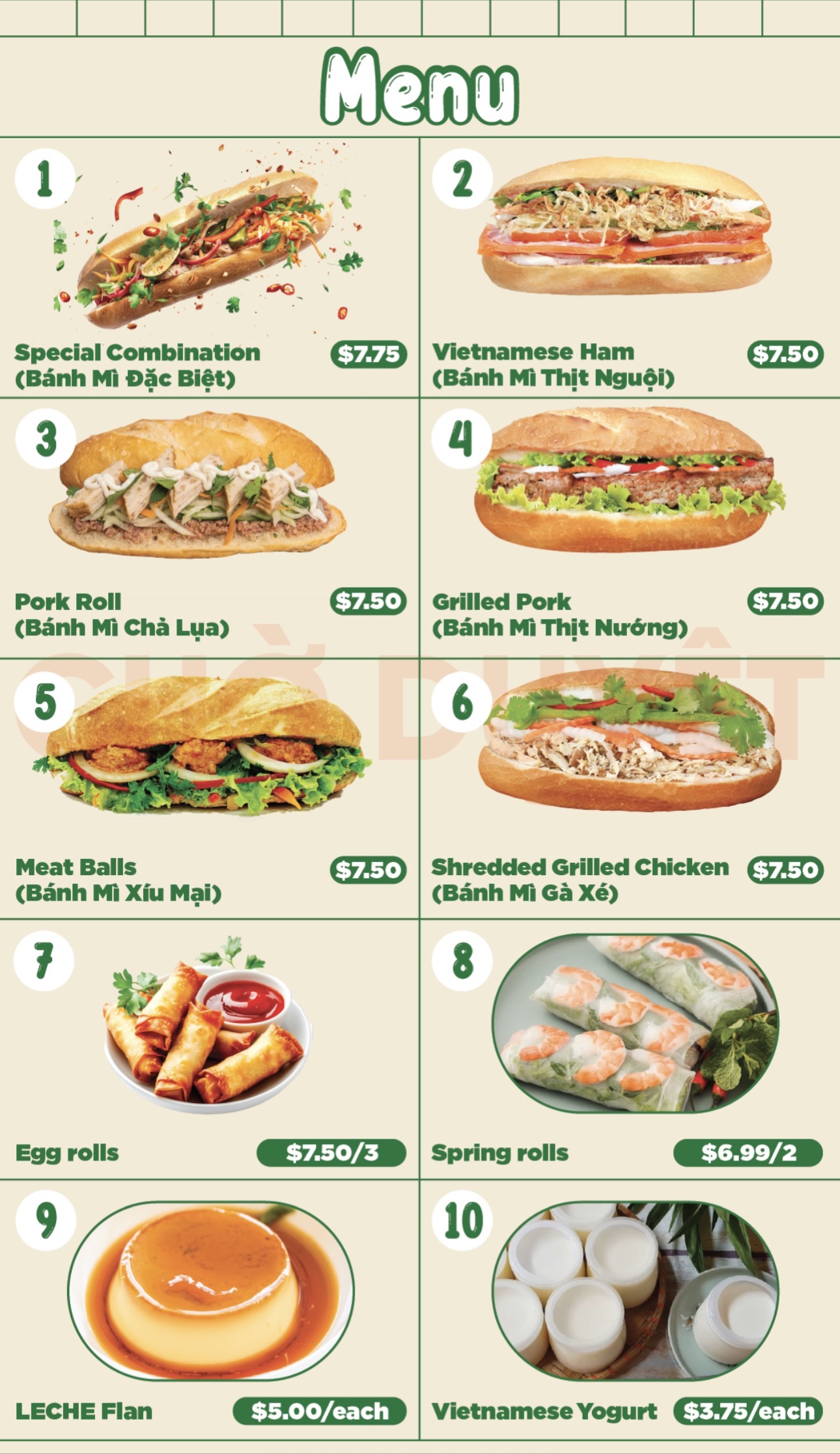 Photographed 1102 food menu